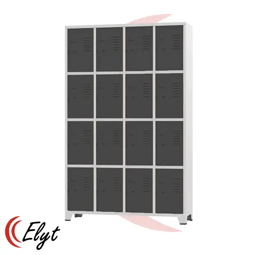 Roupeiro metálico com dezesseis portas