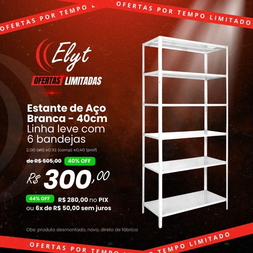 Estante de Aço Branca – 40 cm | Inteiriça