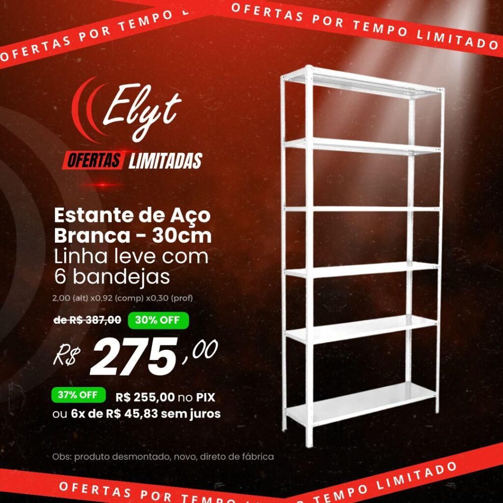 Estante de Aço Branca – 30 cm | Inteiriça